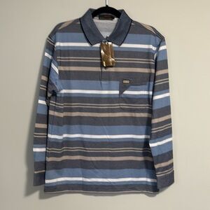 Jeep Long Sleeve Polo Shirt 1/4 Button Stripes Size Large NWT